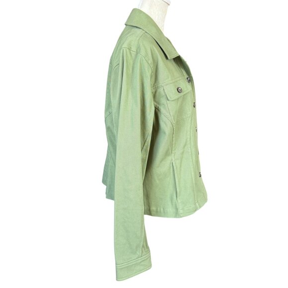 Christopher & Banks pale green stretchy collared long sleeve button down jacket - Picture 3 of 12